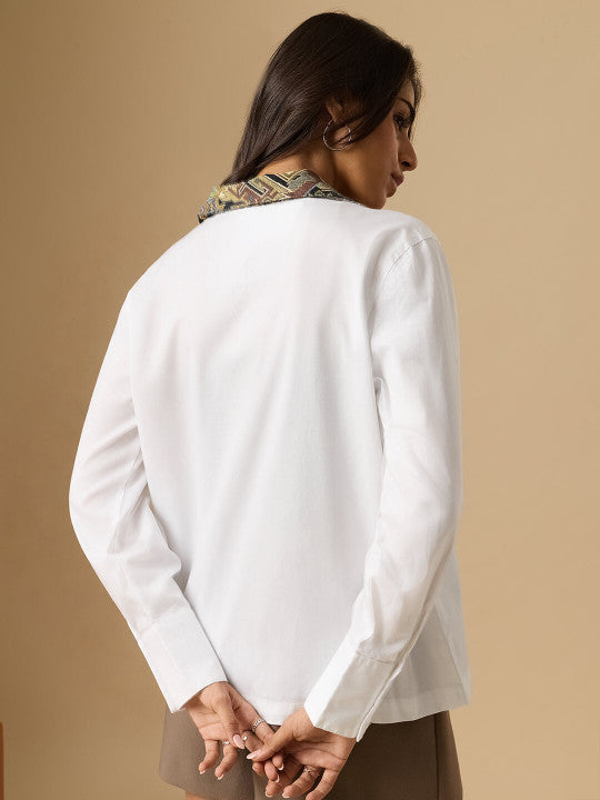 Women Relaxed Fit Printed White Shirts